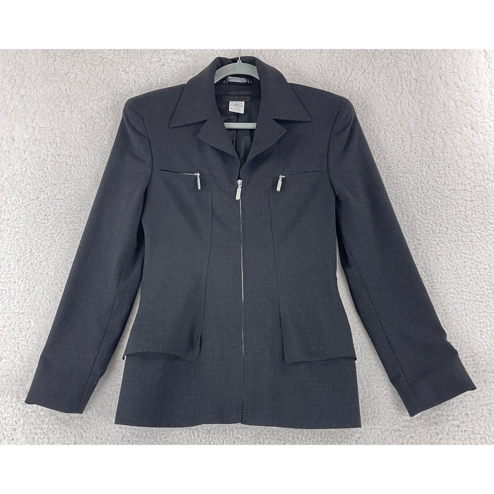 Bebe Jacket Womens Size 4 Gray‎ Zip Up Wool Blend VTG Long Sleeve Made in Italy